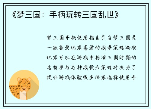 《梦三国：手柄玩转三国乱世》